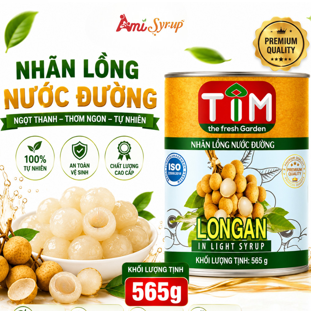 Nhãn Lồng Nước Đường TIM Lon 565g Trái Nhãn To Dày Ngọt Thanh, Thơm Dịu, Tiện Dùng
