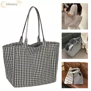 Túi tote vải EDIWANY, Túi vải in chấm bi chất liệu chấm bi, phong cách lười biếng sọc dung tích lớn in kiểm tra in công suất lớn Tote sử dụng hàng ngày
