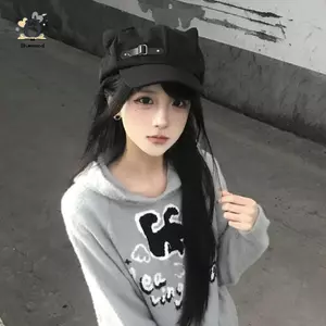 Tai Mèo Nữ Bông Tai Kẹp Gothic Gothic Gothic Beret Y2K Bé Gái Steampunk Punk Dây Kéo Handmade Mũ Chống Nắng Mới