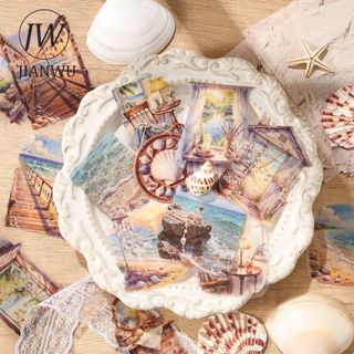 JIANWU Vintage Seasons Hoa Phong Cảnh Cắt Dán Thêu Sò Chất Liệu Gói Sáng Tạo DIY Rác Tạp Chí Văn Phòng Phẩm