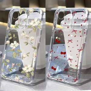 Vỏ Anh Đào Nơ Đỏ Cho Samsung Galaxy A12 A13 A14 A04 A04E A05 A05S A34 A35 A25 A24 Vỏ Điện Thoại Silicon Trong Suốt TPU Mềm Họa Tiết Chống Sốc Hoạt Hình Trong Suốt