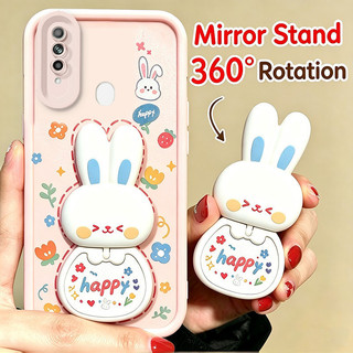 Ốp Lưng Cho OPPO A31 2020 Vỏ Điện Thoại Vỏ Mềm Silicon Chống Sốc Gương Thẩm Mỹ Mới Có Giá Đỡ 360° Xoay thỏ dễ thương màu hồng cho bé gái JTXCEZJ3