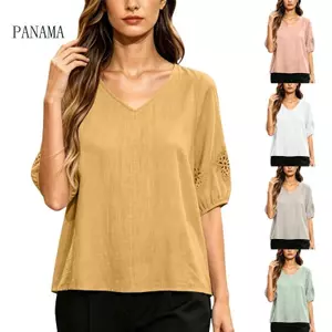 NAMA Cơ Bản Cho Người Phụ Nữ Vải Lanh Cotton Chiều Dài Khuỷu Tay Áo Rời Phòng Chờ Kỳ Nghỉ Tee Trang Phục
