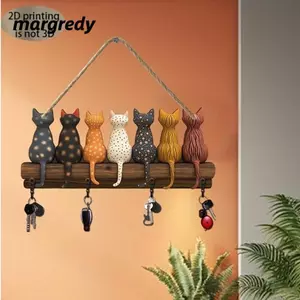Móc Treo Tường MARGREDY, Giá Đỡ Chìa Khóa Bằng Gỗ Hình Lưng Mèo, Phong Cách Thời Trang Nhiều Màu Sắc Treo Tường Móc Khóa Trang Trí Tường