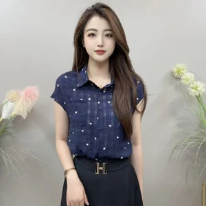 Áo sơ mi ngắn tay thời trang dành cho nữ mùa hè, phong cách mới có ve áo, áo ngắn giản dị và đơn giản dành cho nữ