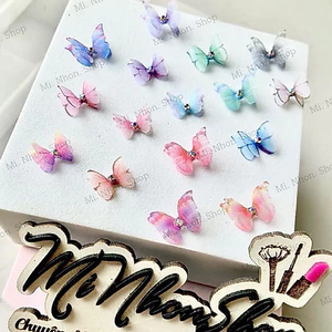 Set 5 Bướm vải voan MINI 2 lớp cánh đính đá cho nail, makeup, phụ kiện tóc,thời trang,đồ thủ công