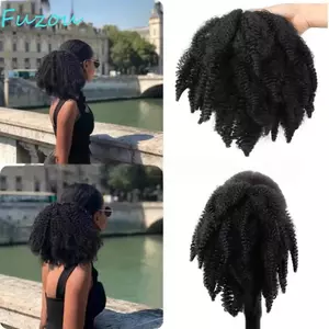 FUJIOU Ngắn Đuôi Ngựa Nối Dài, Tổng Hợp 14 Inch Afro Kinky Uốn Đuôi Ngựa, Phụ Kiện Tóc Lông Tơ Miếng Tóc Dây Rút Tự Nhiên Đuôi Ngựa Có Kẹp Cho Người Phụ Nữ
