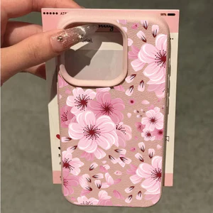 Ốp Lưng Hoa Anh Đào Màu Hồng Dễ Thương Cho Iphone 11 12 13 Pro Max 11 Pro XR XS Max 7 8 Plus SE2020 Vỏ Họa Tiết Lichee Chống Sốc Thời Trang Da PU Silicon Mềm Màu Kẹo