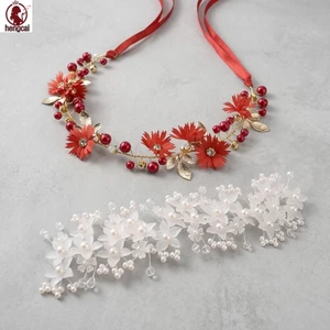 Băng đô hoa cúc đỏ và hoa pha lê Dây chuyền trang sức Bộ phụ kiện tóc bằng kim cương giả hợp kim với miếng đệm silicon chống trượt cho nữ phù dâu Lễ hội tiệc sinh nhật đám cưới