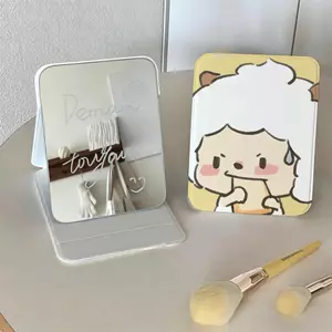 Thỏ ỏ nhỏ kẻ sọcGươc Gọn Gấp Trang Điểm Mini Da PU Để Bàn Dễ Mang Đi