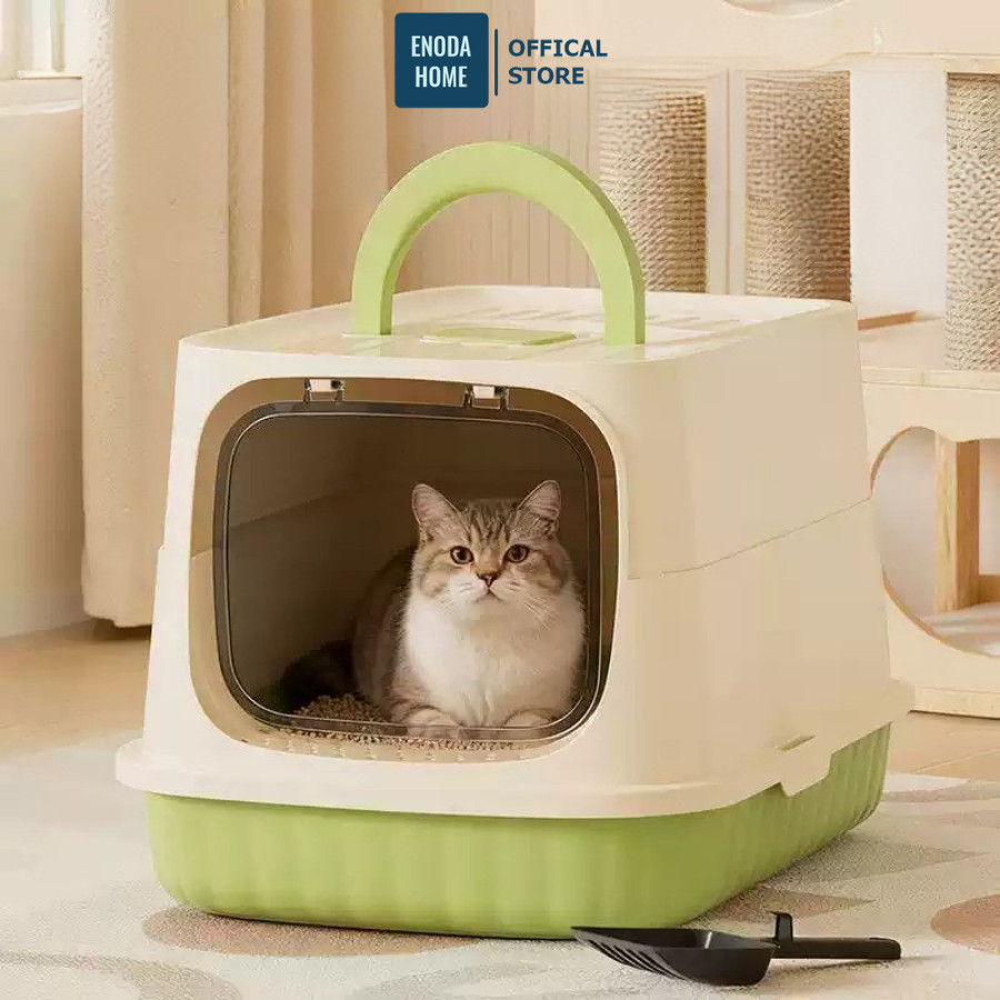 Nhà Vệ Sinh Cho Mèo Tặng Xẻng ENODA HOME, Thùng Cát Mèo Cửa Lật 2 Chiều Chống Văng Cát Kích Thước Lớn C110