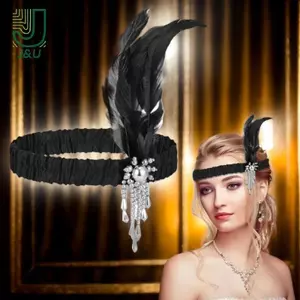 Phụ kiện tóc dành cho nữ Dây buộc tóc đính cườm thập niên 1920 Retro Đơn Đảng Mũ nón nữ Dress UP Feather
