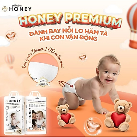 [Chính hãng] Bỉm HONEY PREMIUM Thấm Hút, Mềm Mịn, An Toàn Cho Bé Đủ Size