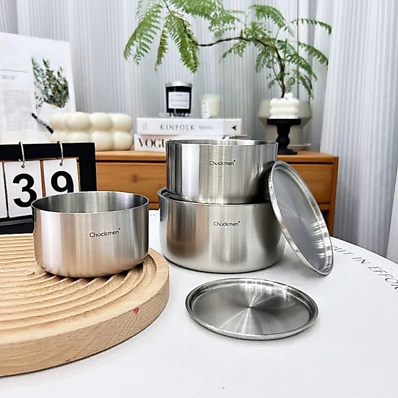 Âu Có Nắp Inox Chockmen Size 10,12,14cm Đựng Nước Sốt, Nước Chấm, Bảo Quản Đồ Ăn Tủ Lạnh