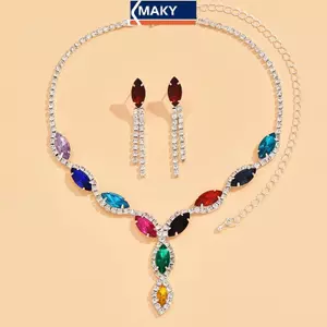Bộ Nelace kim cương giả MAKY / Thiết kế dây buộc và bông tai Thời trang Tinh tế / Phối màu / đỏ / xanh / bạc Và các lựa chọn khác VN