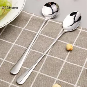 GCDHome Tay Cầm Dài Bằng Thép Không Gỉ Thìa Cà Phê Kem Món Tráng Miệng Thìa Trà Cho Dã Ngoại Phụ Kiện Nhà Bếp Thìa Cà Phê Đậu HOT