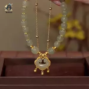 Luy Jade Chuông Cổ Mặt Dây Chuyền Đính Hạt Vòng Tay Phong Cách Trung Hoa Đám Mây Tốt Lành Vòng Tay Hai Lớp Nữ Trang Sức Thời Trang Mới