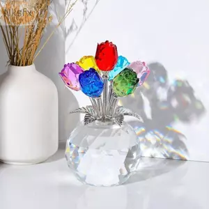 Tác phẩm điêu khắc hoa hồng NKSFX, Gói hoa hồng pha lê phản chiếu pha lê, Đồ trang trí bó hoa hồng thủ công nhỏ đầy màu sắc lãng mạn Ngày lễ tình nhân