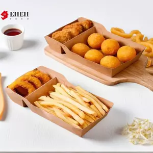 50 Chiếc Khay Phục Vụ Thực Phẩm Giấy Kraft Dùng Một Lần Hai Lưới Sna Chien Salad Thùng Đựng Ra Cho Đảng VN