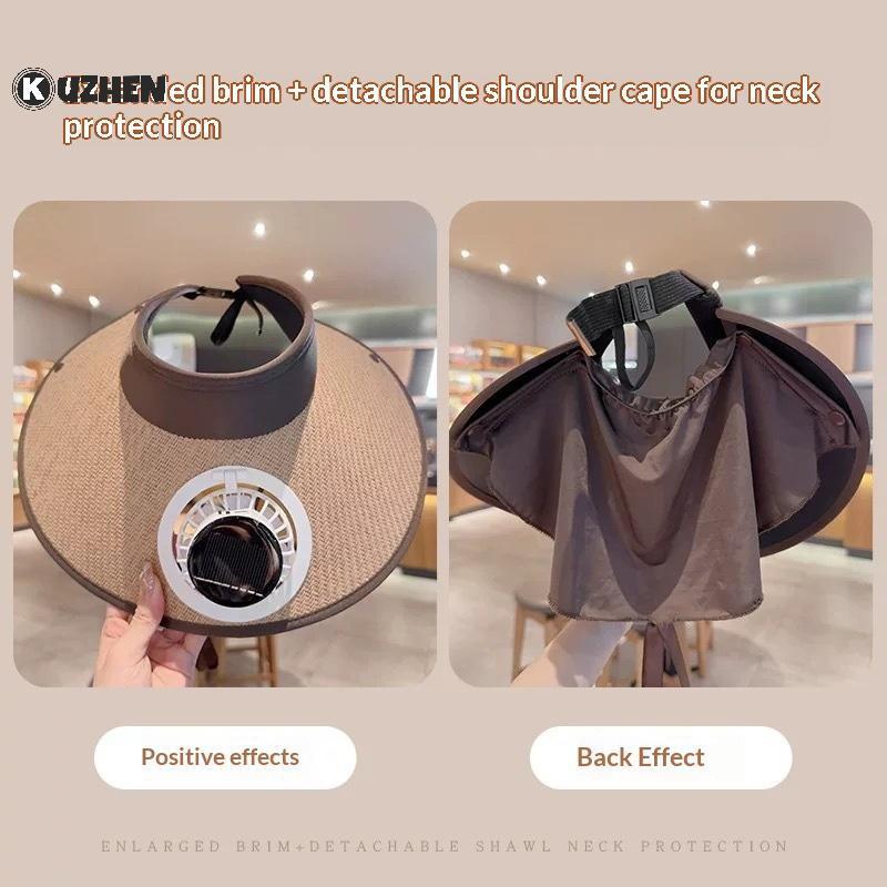 Mũ câu cá KUZHEN Bảo vệ tia cực tím Mũ quạt chạy bằng năng lượng mặt trời 18cm Vành siêu lớn có thể điều chỉnh để chống nắng ngoài trời HOT