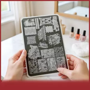 COD pháp ren sóng dòng Nail dập tấm hình ảnh tự làm in ấn hình học Stencil công cụ thép không gỉ làm móng tay tem mẫu