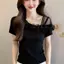 Mùa hè Thiết kế kiểu Pháp Niche Gạc Khâu Bao Bụng Ôm hơn Nhìn Áo thun khí chất thời trang Top