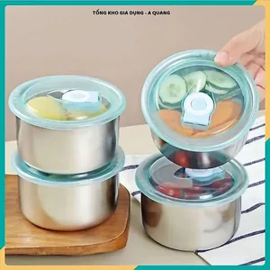INOX 304 CAO CẤP ĐỰNG THỰC PHẨM, KHAY TRÒN CÓ NẮP ĐẬY, Bát Bảo Quản Đồ Ăn Tiện Dụng