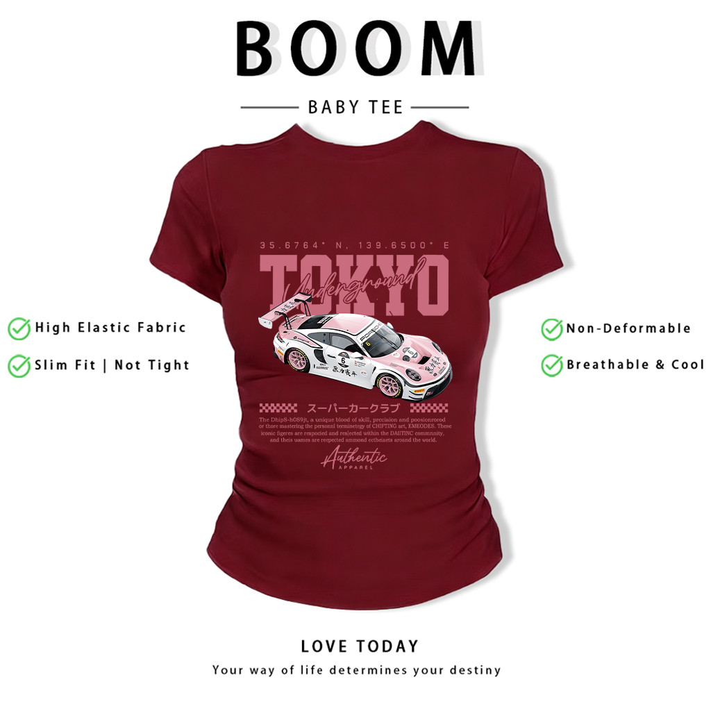 BOOM Áo Baby Tee Nữ Cotton Ôm Body-Áo Thun Ngắn Tay Y2K In Hình PhongCách Mùa Hè, Cổ Tròn Hàng Đầucách hàn quốc phongU69