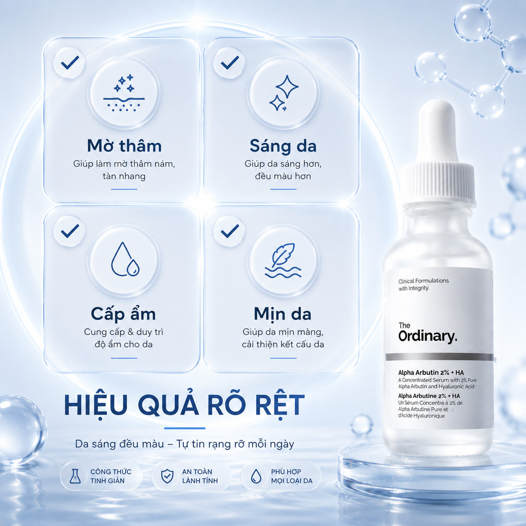 Serum The Ordinary Alpha Arbutin 2% + HA 30ml Mờ Thâm Nám Dưỡng Sáng Da Chính Hãng