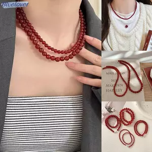 Bluelover Vintage Đỏ Đính Hạt Nelaces Cho Nữ Phong Cách Trung Hoa Hạt Thủy Tinh Nelace Tinh Tế Thanh Lịch Choker Thẩm Mỹ Phụ Kiện Trang Sức Mới