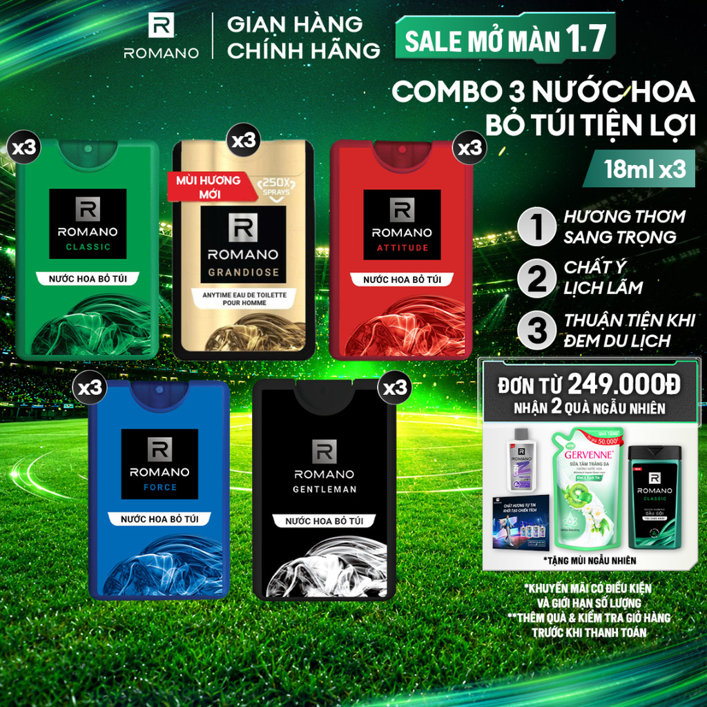 Combo 3 Nước hoa nam bỏ túi Romano 18ml /chai