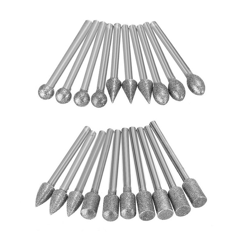 Mũi Mài Kim Cương Cốt 3mm – 20 Chiếc Mài Dũa Tinh Xảo Cho Gỗ, Đá, Thủy Tinh