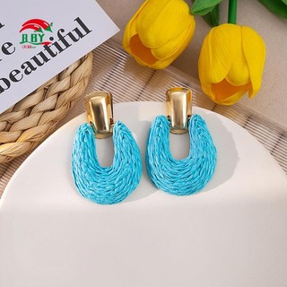 Bông tai vòng Raffia handmade dệt hình học đầy màu sắc, phù hợp cho mùa hè