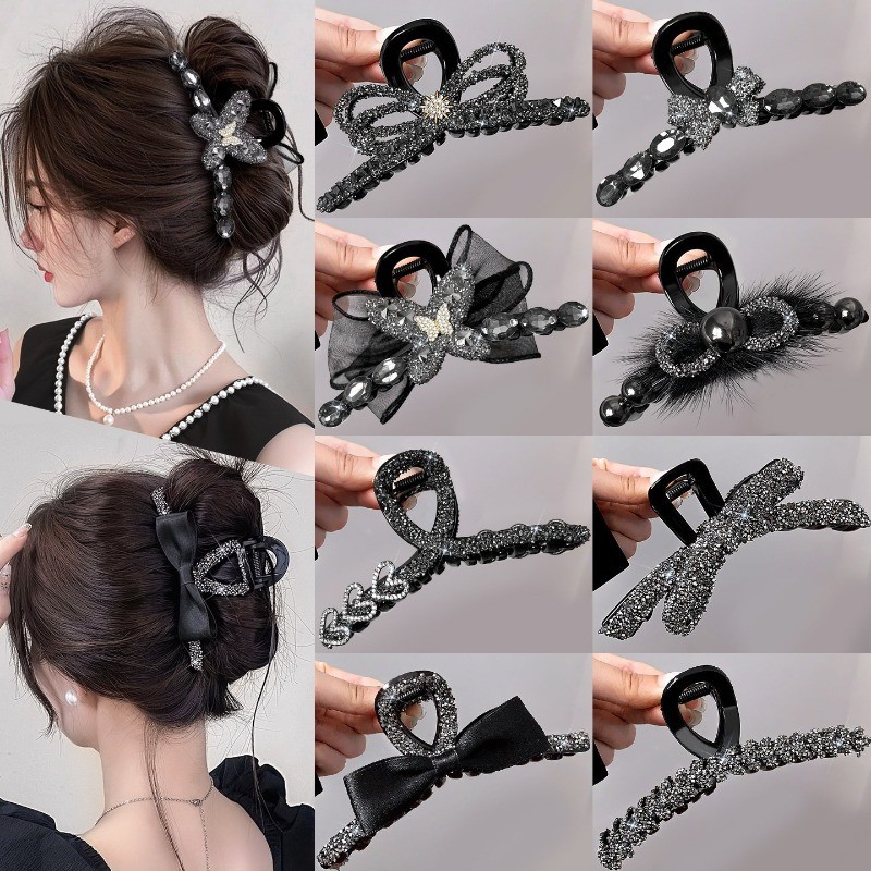 Kẹp Tóc Cao Cấp Da Đen với Nơ Pháp, Phù Hợp Cho Phụ Nữ