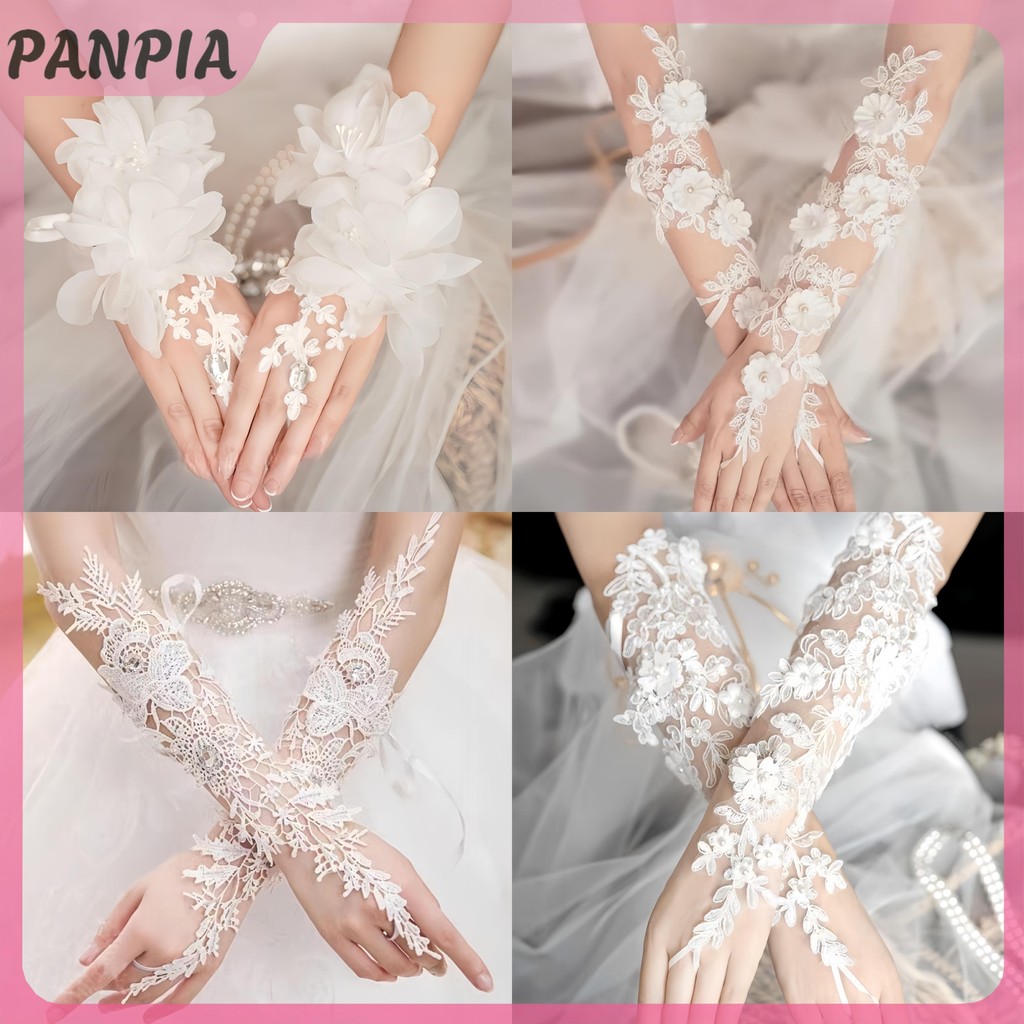 PNPIA- Găng tay cưới ren ngắn dài để cầu hôn ảnh Tiệc cưới dạ hội