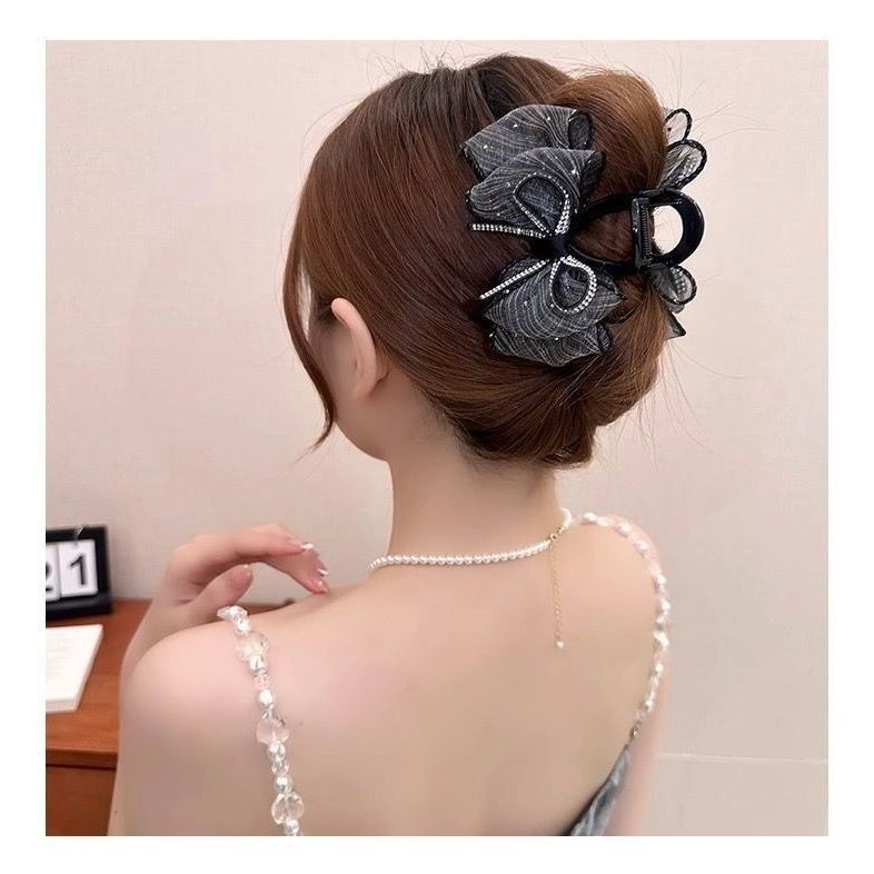 Kẹp tóc chấm bi đính đá Cặp tóc hình nơ càng cua tiểu thư Hàn quốc thanh lịch