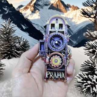 Retro Độc Đáo Praha Vuông Đồng Hồ Thiên Văn Tủ Lạnh Nam Châm Thế Giới Du Lịch Lưu Niệm Bánh Răng Quay Từ Tính Miếng Dán enmdavn
