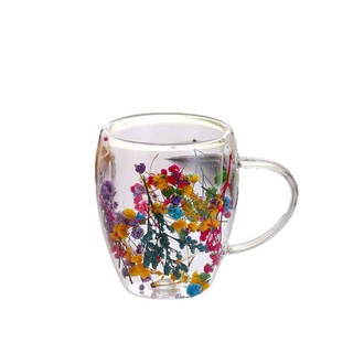 Cốc hoa khô thủy tinh hai lớp Borosilicate cao Cốc cà phê gia đình Cốc trà chịu nhiệt độ cao Hoa thật Cốc uống nước sáng tạo D4H3