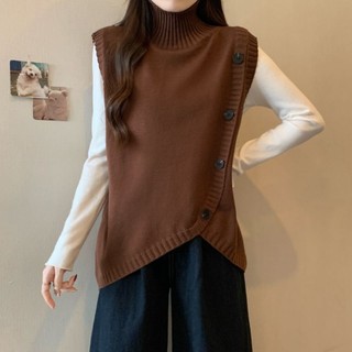 Thiết Kế Không Đều Dệt Kim Áo Nữ Thu Đông Rời Phong Cách Phương Tây Mặc Ngoài Áo Len Không Tay Áo Vest Áo Vest Hợp Thời Trang
