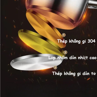 Nồi Inox 304 3 Lớp Đáy Dày - Thiết Kế Thân Lùn Tiện Dụng, Truyền Nhiệt Nhanh, Khuyến Mãi Kèm Vỉ Hấp