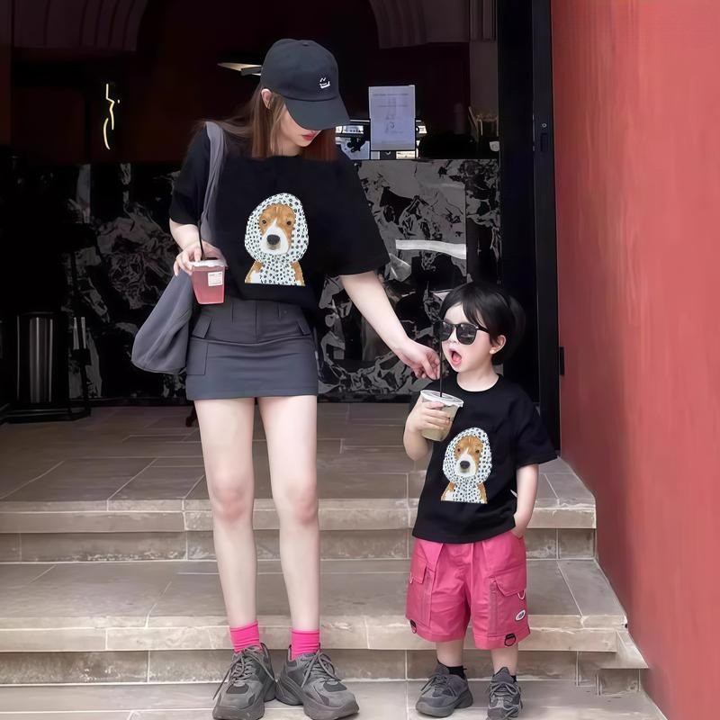 Bộ Gia Đình Mẹ Áo Trẻ Em cotton Tay Ngắn Cổ Tròn Áo Thun Thời Trang Mùa Hè DOG 2025
