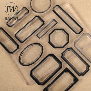 JIANWU Vintage Rỗng Biên Giới Nhãn Vật Liệu Phong Cảnh Cắt Dán Trong Suốt Silicon Tem Sáng Tạo DIY Tạp Chí Văn Phòng Phẩm