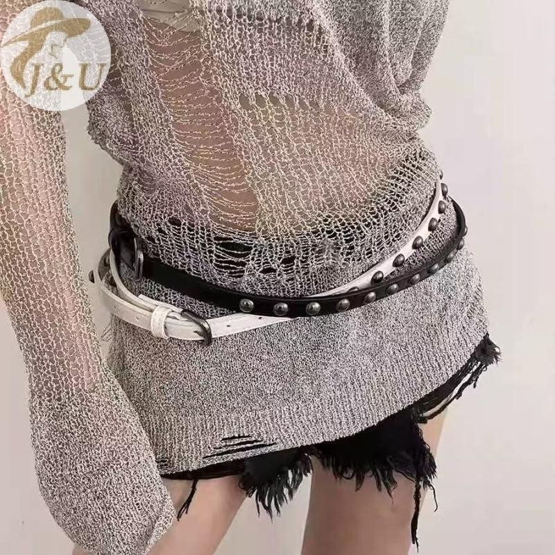 Thắt lưng phong cách punk cao bồi, thiết kế vòng tròn kép, dây siêu dài mỏng, phù hợp đa năng với đinh cài