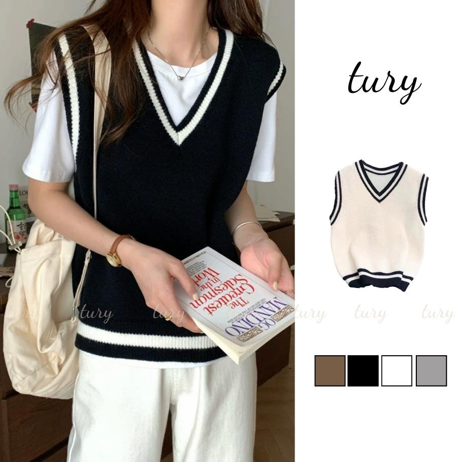 Áo Len Gile Unisex Nam Nữ - Tury - Áo gile trơn phối viền phong cách học sinh -  TA076