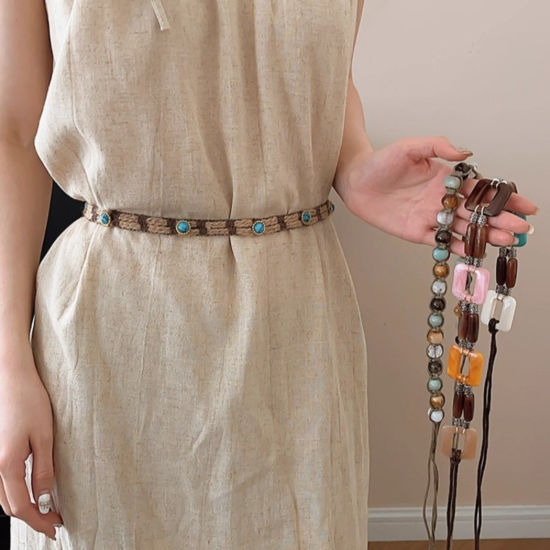 Dây thắt lưng nữ đính cườm cổ điển 2026 Thắt lưng bện cao cấp phong cách mới