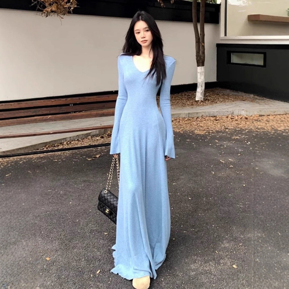 A.T.A Nữ Cổ Chữ V Dài Tay Dệt Kim Hẹp Ôm