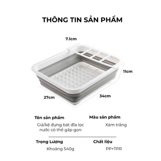 Kệ Bát Đĩa Gấp Gọn Cao Cấp Buna, Nhựa Chất Lượng, Ngăn Muỗng Đũa Buna