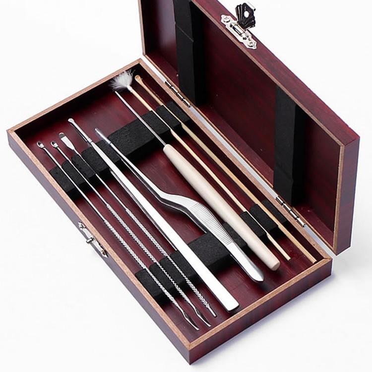 Bộ Lấy Ráy Tai Đa Năng 9 Món Bằng Thép Không Gỉ, Nhíp Và Móc Ráy Tai Đủ Kích Cỡ, Đựng Trong Hộp Kim Loại Gọn Gàng