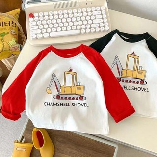 Mùa Xuân Thu Phong Cách Mới Trẻ Em Cổ Tròn Raglan Màu Sắc Phù Hợp Với Áo Thun Dài Tay Áo Sơ Mi Bé Trai Hoạt Hình Dễ Thương Đáy Áo Sơ Mi