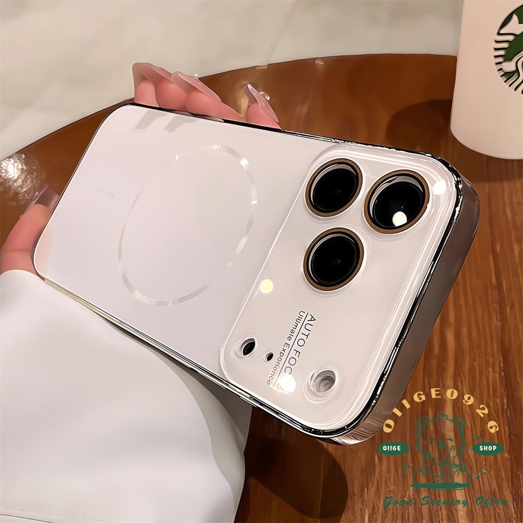 【 Ốp lưng iPhone17 】 Vỏ điện thoại từ tính mờ AG mạ màu cam iphone17 Pro Max 16 15 14 cho vỏ iPhone Vỏ mềm silicon TPU chống sốc
